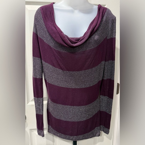 Splendid Sweaters - Splendid Sparkly Purple and Silver Striped Cowl Neck Sweater